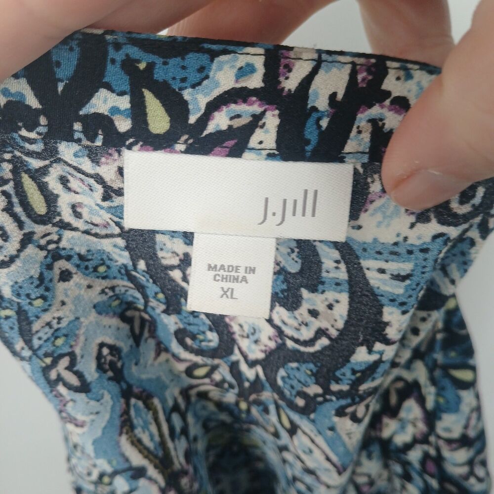 J.Jill Blue & Teal Paisley Rayon Blouse Long Sleeve Size XL tunic top - Picture 2 of 7